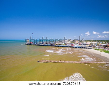 Galveston Island along the seawall from the air   Royalty-Free Stock Photo #730870645