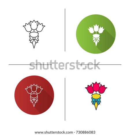 Bunch of flowers icon. Flat design, linear and color styles. Holiday bouquet. Isolated vector illustrations