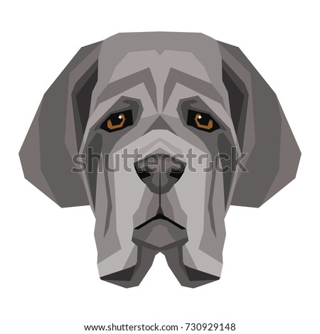Vector grey neapolitan mastiff face dog symbol of 2018 new year corner polygonal style paper applique