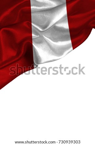 Grunge colorful flag Peru with copyspace for your text or images,isolated on white background. Close up, fluttering downwind.