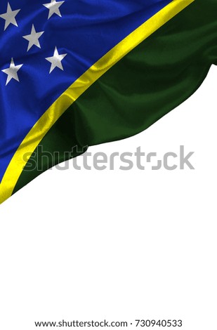 Grunge colorful flag Solomon Islands with copyspace for your text or images,isolated on white background. Close up, fluttering downwind.