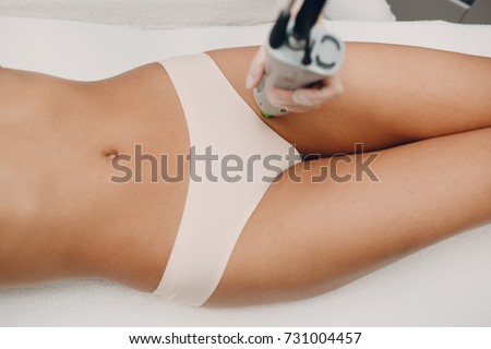 Bikini Laser epilation and cosmetology. Hair removal cosmetology procedure. Laser epilation and cosmetology. Cosmetology and SPA concept.
