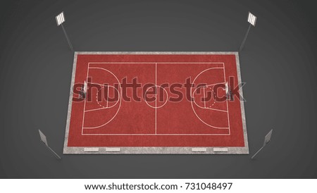 Rendered isometric Basketball field 