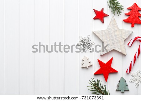 Christmas greeting card with christmas rustic decorations.