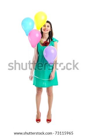 An image of young woman with birthday balloons