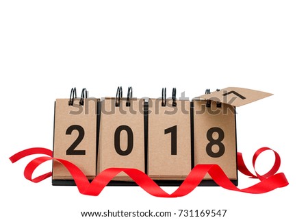 New Year 2018 is coming concept. Happy New Year 2018 replace 2017 and ribbon isolated on white background with copy space for your text. This picture have clipping path for easy to use.