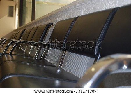 Airport Seats, Waiting Area In Terminal, Empty Chairs In Airport Seating Area While Waiting For Airplane