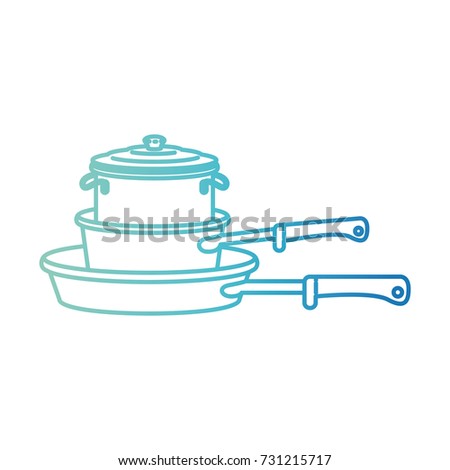 stewpan and cooking pot stack degraded blue color contour vector illustration