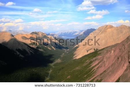 Fly over the mountains near Abraham Lake, Canada