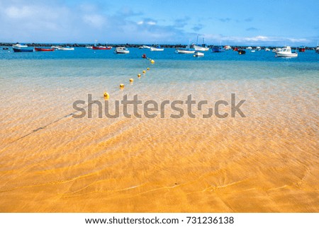 Amazing view from beach las Teresitas with yellow sand. Location: Santa Cruz de Tenerife, Tenerife, Canary Islands. Artistic picture. Beauty world.