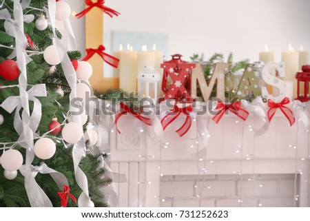 Beautiful decorated Christmas tree in room