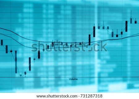 Financial stock market graph and trade monitor double exposure. 