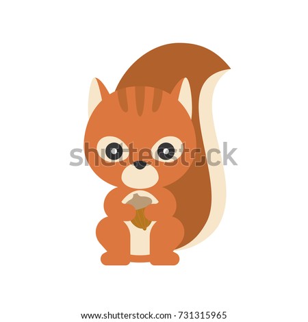 cute squirrel holding acorn, flat design character