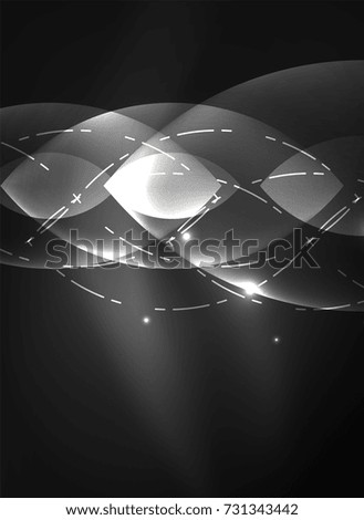 Glowing modern geometric shapes in dark space. Vector digital abstract background