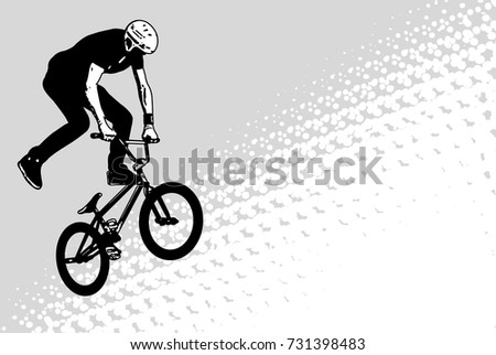 bmx cyclist sketch on abstract halftone background - vector 