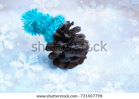 Christmas: the lump in the blue hat, decoration for Christmas trees, Christmas festive texture. bump in the cap