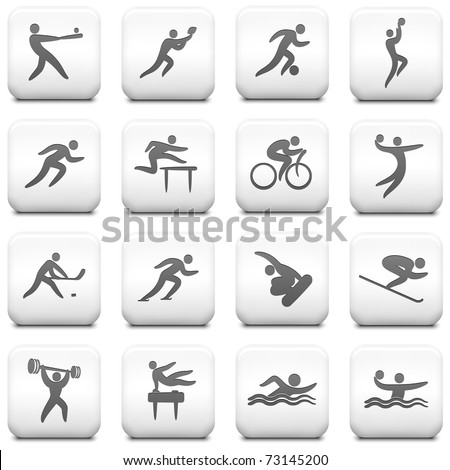 Athlete Icon on Square Black and White Button Collection Original Illustration