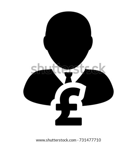 British Pound Symbol Sign Icon Vector Currency With Person Male Avatar for Business 
and Finance in Flat Color Glyph Pictogram illustration