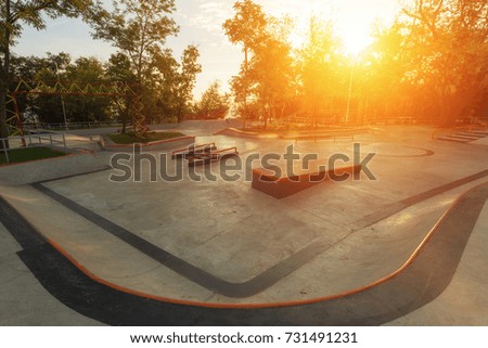 Empty skatepark morning view with soft light