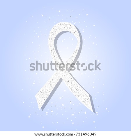 Lung Cancer Awareness Month. White glitter ribbon. Vector illustration.