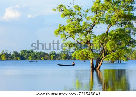 Scenery of flooded areas in lowland agricultural areas. Of Northeast Thailand South East Asia
