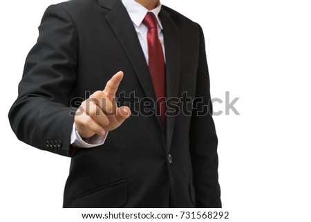 Businessman point something at front