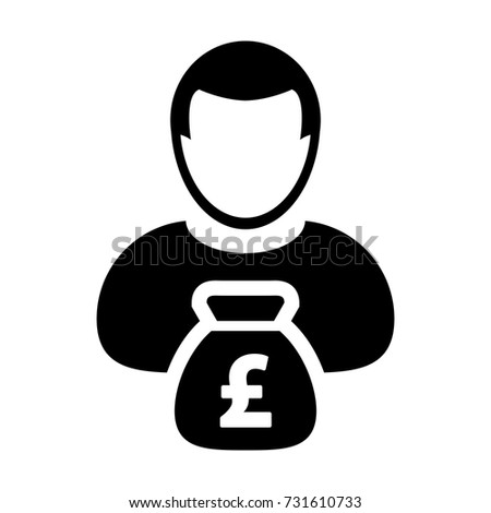 British Pound Sign Symbol Icon Vector Currency Money Bag With Male Person Avatar  for 
Business Finance and Banking in Glyph Pictogram illustration