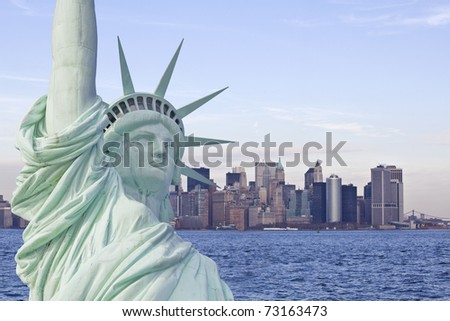 Statue of liberty with new york skyline in background