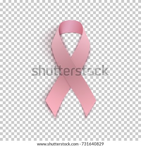 Pink ribbon on transparent background. Breast cancer awareness symbol. Vector illustration.