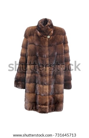 Ornate female fur coat made from mink fur isolated on white background