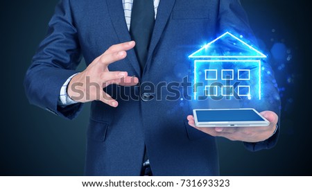 Real estate agent offer house. Property insurance and security concept.
