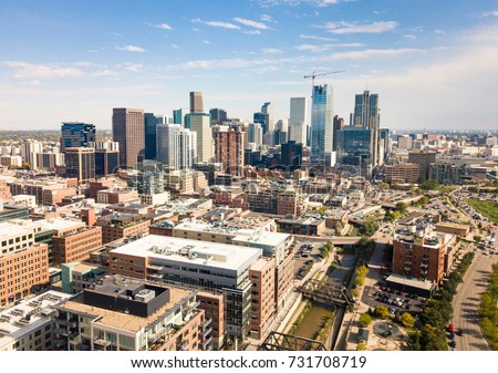 Denver cityscape aerial view, Colorado state capital USA