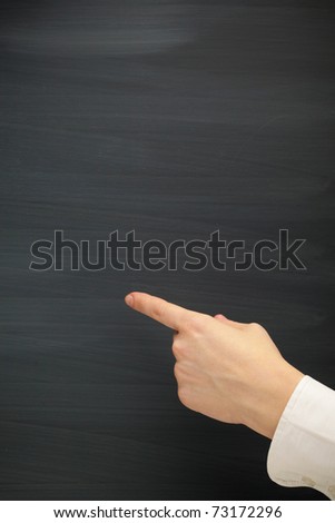 forefinger point at the blank blackboard