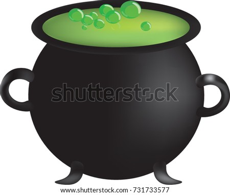 Witch cauldron with hot green potion 