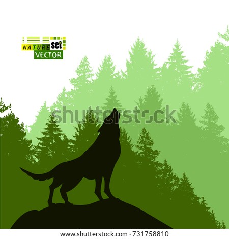 Landscape with howling wolves. Vector