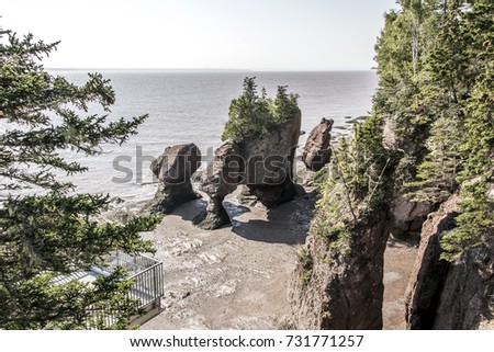 The famous Hopewell Rocks geologigal formations at low tide biggest tidal wave Fundy Bay New Brunswick Canada