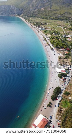 Aerial bird's drone photo of exotic turquoise clear water beach