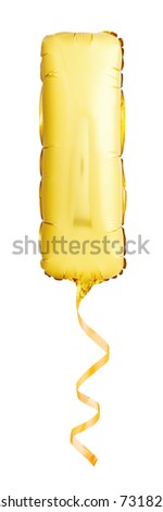 Golden letter I made of inflatable balloon with golden ribbon isolated on white background