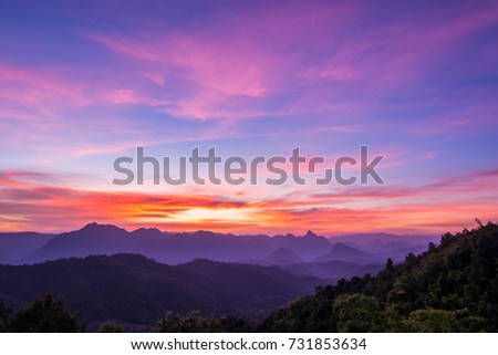 purple sky sunset landscape at Mae Moei National Park, Tak province, Thailand