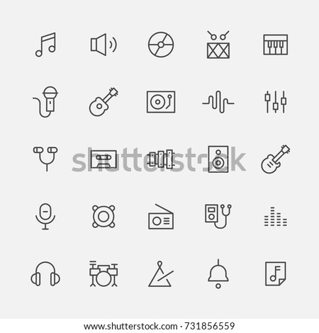 music object black and whit line icons vector illustration flat design