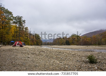 Camping on the side of Saco River Valley in Crawford Notch State Park, New Hampshire, usa
