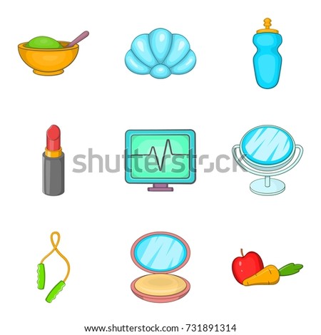 Beauty shop icons set. Cartoon set of 9 beauty shop vector icons for web isolated on white background