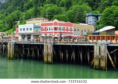  Scenic view of the port of cruise ship parking in Ketchican. Alaska. Royalty-Free Stock Photo #731916532