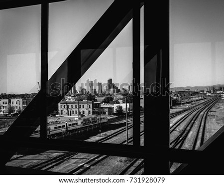 Overlook From Bridge of Downtown Denver, Colorado Skyline, Black and White