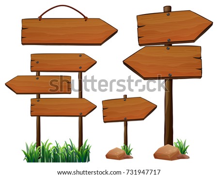 Different design of wooden signs illustration