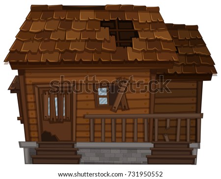 Old wooden house in bad condition illustration