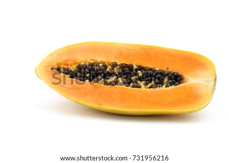 Holland Papaya with seed cut half  isolated on white background