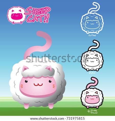 Vector Illustration of a Sheep Cat. Cartoon Character.