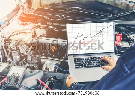 Diagnostic machine tools ready to be used with car Royalty-Free Stock Photo #731980606
