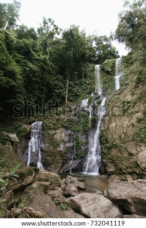 Beautiful waterfall in rain forest, landscape photo Tamaraw waterfall in Mindoro, Philippines